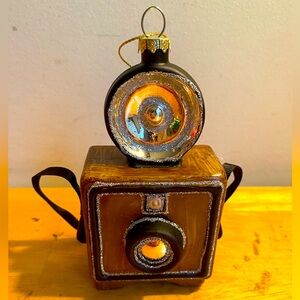 Glass camera Christmas ornament 5”
